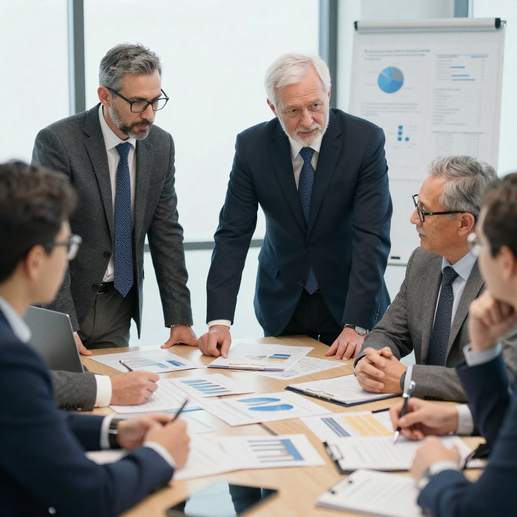 Senior executives collaborating on long-term business strategy and market positioning